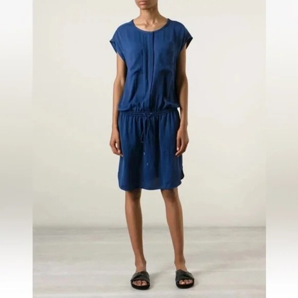 Vince Utility Drawstring Waist Shirt Dress Deep Navy Size Minimalist Casual